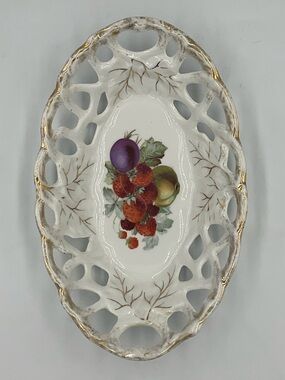 Antique Openwork Porcelain Fruit Bowl Made in Germany